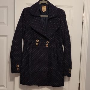 Tulle Dark Blue Pea Coat with Red Dots